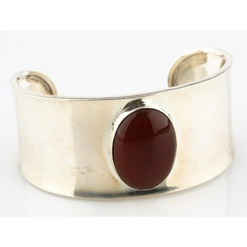STERLING SILVER AND CARNELIAN CUFF BRACELET, MADE IN MEXICO